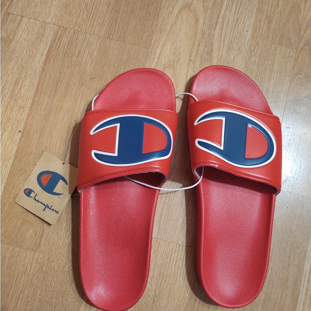 Champion Red and Blue Slide Sandals